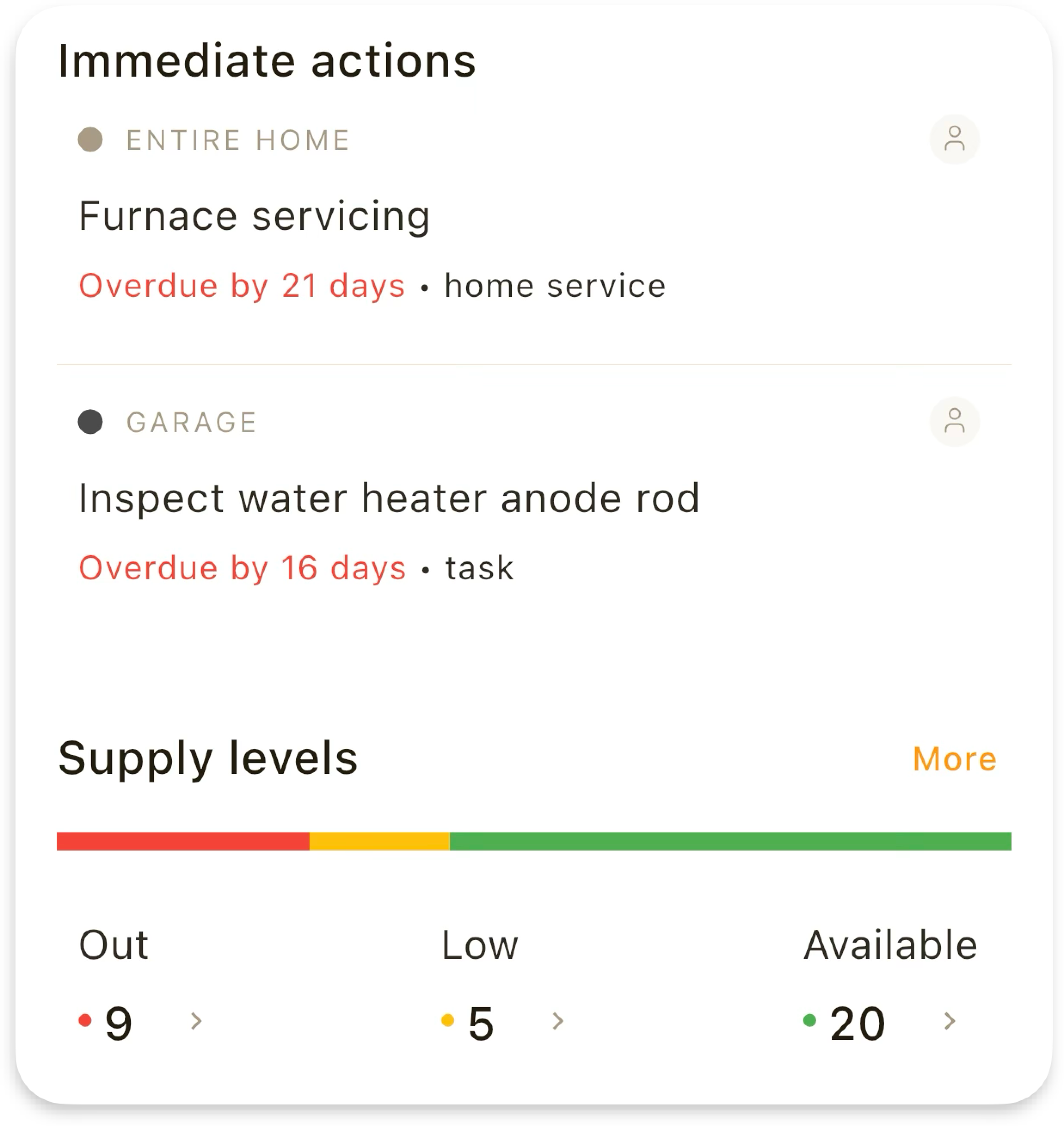 Homellow maintenance and due tasks view