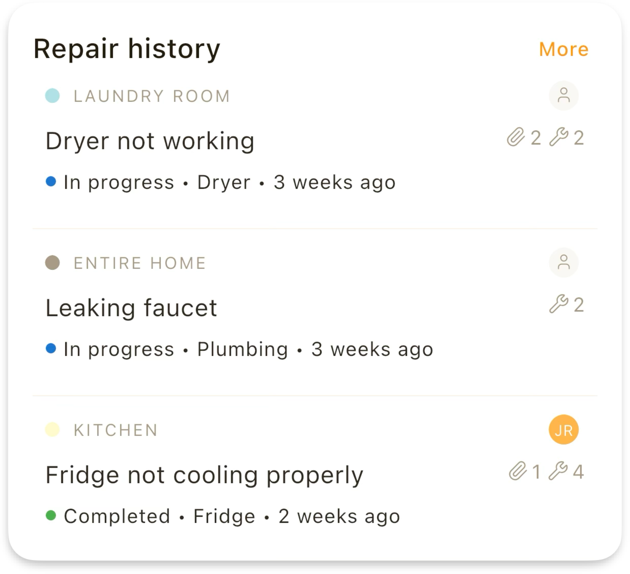 Homellow repair history and service log view