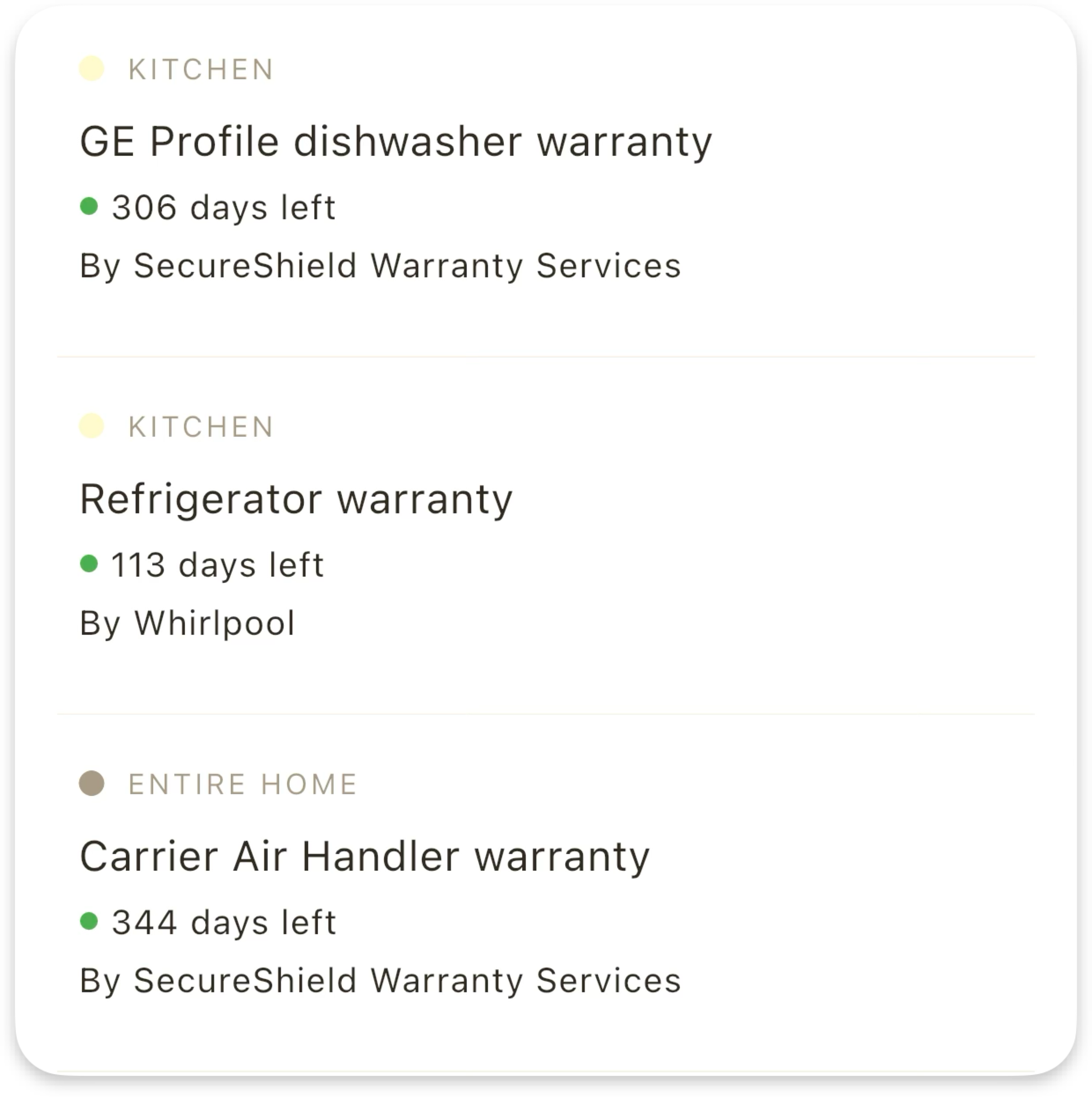 Homellow warranty tracking view